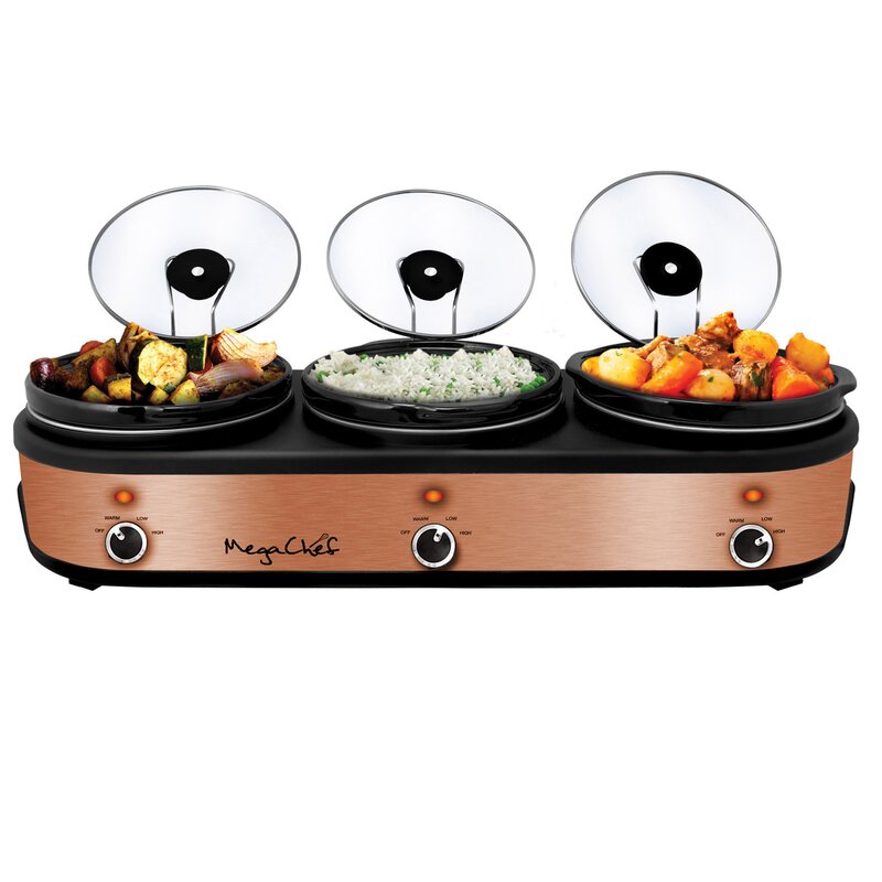 3x1.5 QT Triple buffet server, slow sale cooker, food warmer, Brushed Stainless Steel